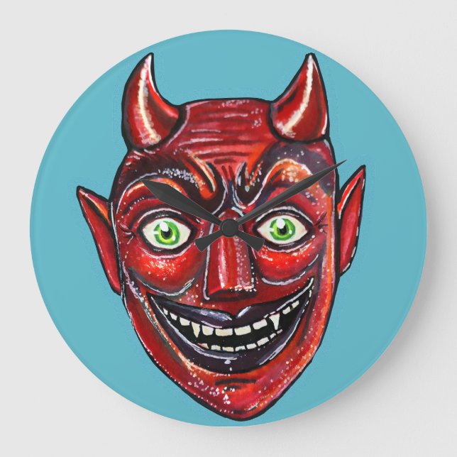 Röda Djävul Vintage Halloween-saker  Stor Klocka (Framsida)