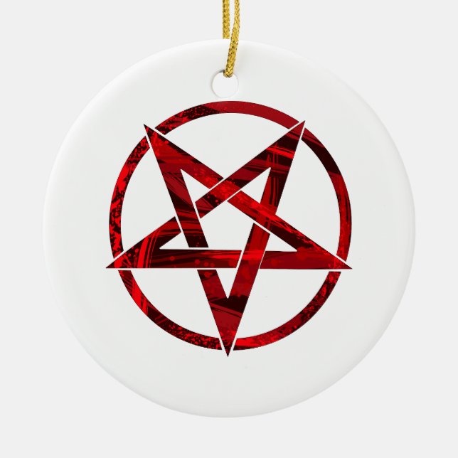 Röda Djävulens Pentagram Julgransprydnad Keramik (Framsidan)