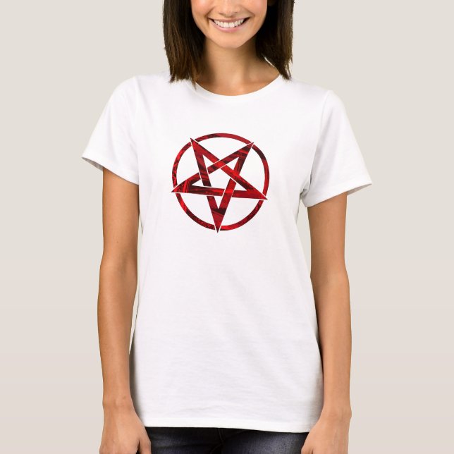 Röda Djävulens Pentagram T Shirt (Framsida)