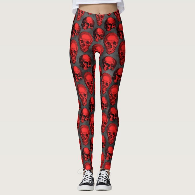 Röda Dödskallar och Solros Serie Design 1  Leggings (Framsida)