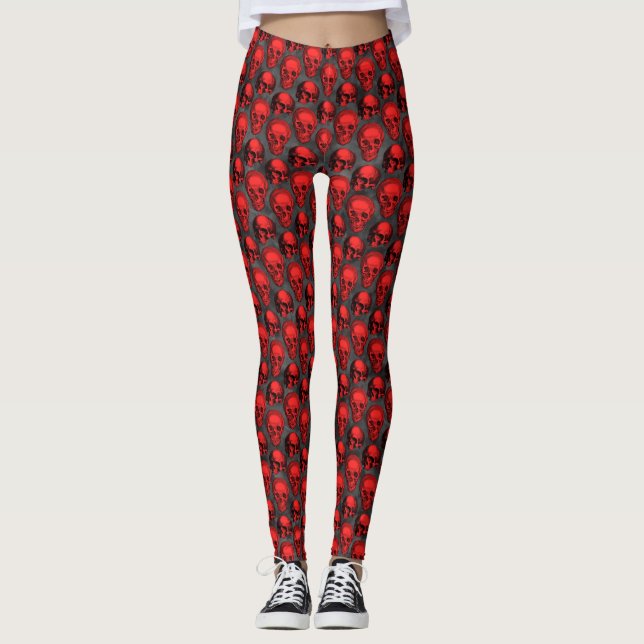 Röda Dödskallar och Solros Serie Design 1  Leggings (Framsida)