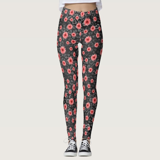 Röda Dödskallar och Solros Serie Design 2  Leggings (Framsida)