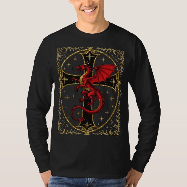 Röda Draken och Stora Svarta Korset T Shirt (Framsida)