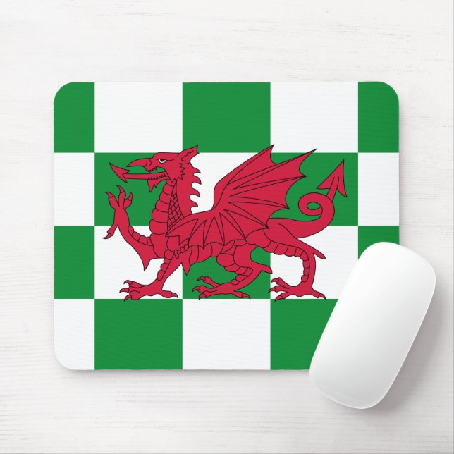 Röda Drakens Flagga: Grön Rutig Keltiska Wales Musmatta (Med mus)
