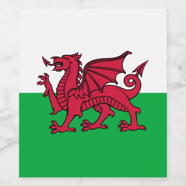 Röda drakens keltiska flagga av Wales & walesare Vinflaska Etikett (Singel etikett)