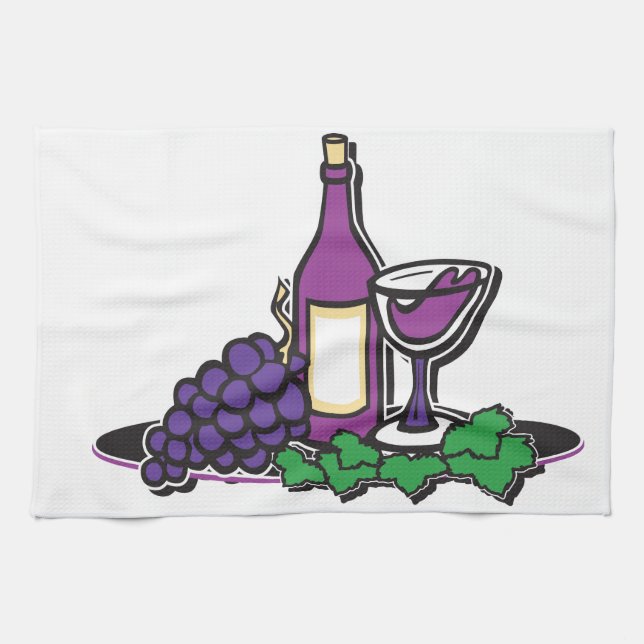 Röda druvor av Vin och Lila Kökshandduk (Horisontell)