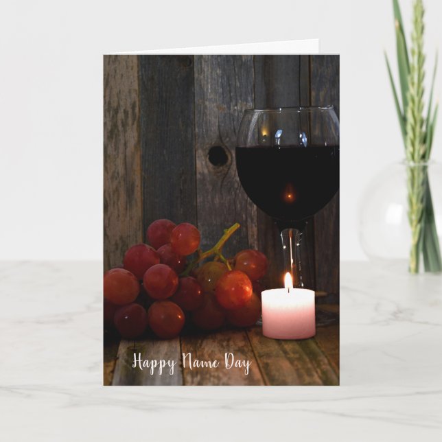 Röda druvor med vin glas Namn Day Kort (Framsida)