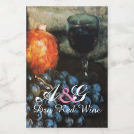RÖDA DRUVOR, RÖDA VIN-GLAS, POMEGRANAT-konstnärlig Vinetikett