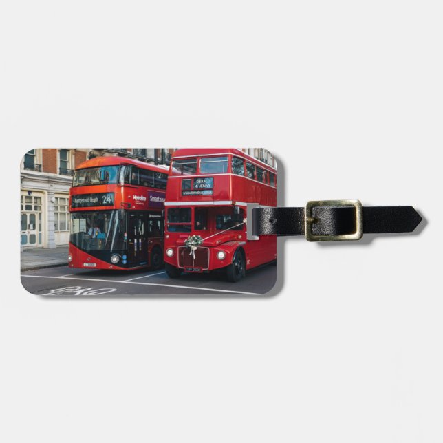 Röda dubbeldäckare bussar bagagebricka (Horisontell Framsida)