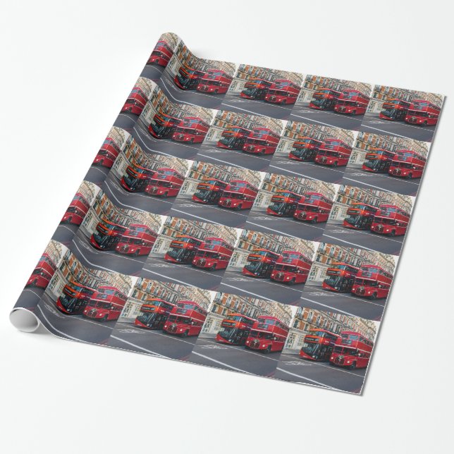 Röda dubbeldäckare bussar presentpapper (Utrullad)