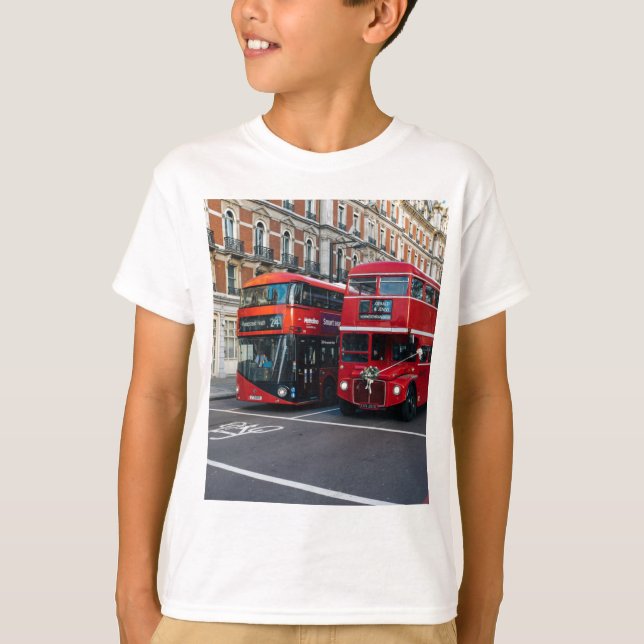 Röda dubbeldäckare bussar tee shirt (Framsida)