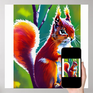 Röda ekorren Sitta vid Gren i en skog Poster