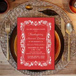 Röda Eleganten Gräns Thanksgiving Inbjudan
