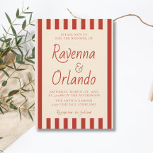 Röda Elfenbensränder Retro Minimalistisk Bröllop