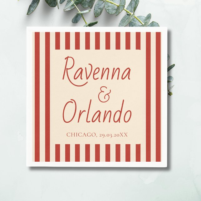 Röda Elfenbensränder Retro Minimalistisk Bröllop Pappersservett (Skapare uppladdad)