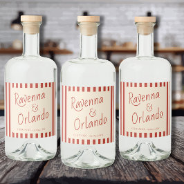 Röda Elfenbensränder Retro Minimalistisk Bröllop Spritflaskor Etikett