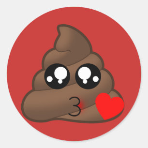 (Röda) Emoji för Poop för Kissy ansiktekärlek Runt Klistermärke