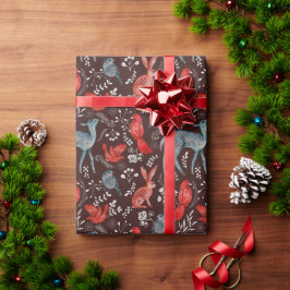 Röda fåglar, Hjort, kaniner på bruna nordiska jul Presentpapper
