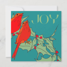 Röda fåglar på teal julkort