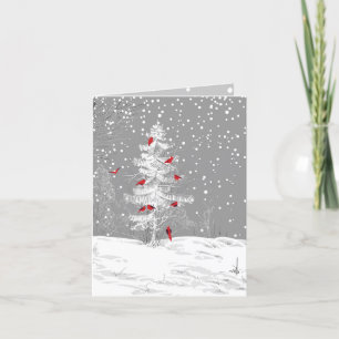 Röda fåglar, vit jul, Snowy Gräs, w/adress Helgkort