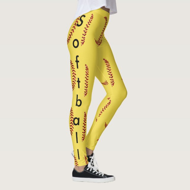 Röda Falska Glitter Softbollssöm med Softbollstext Leggings (Höger)