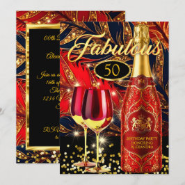 Röda fantastiska födelsedagsfest Guld champagnegla Inbjudningar