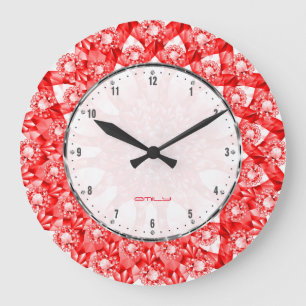 Röda Färg-diamanter Skriv ut geometriska Mönster Stor Klocka
