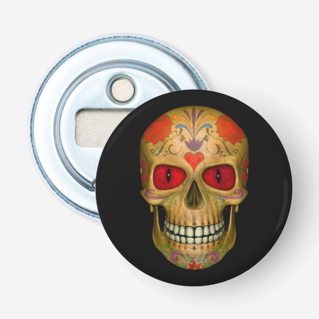 Röda färgade sockerbitar Skull Magnetiska Flaska-ö Flasköppnare (Framsidan)