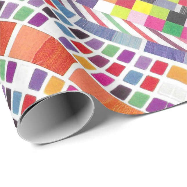 Röda färgrutor och färgfyllda pixlar presentpapper (Rullad Hörn)