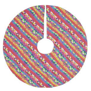 röda färgrutor, rand och färgpixlar julgransmatta borstad polyester