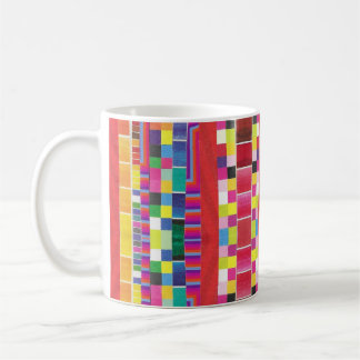 röda färgrutor, rand och färgpixlar kaffemugg