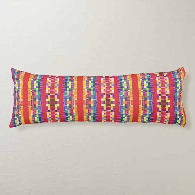 röda färgrutor, rand och färgpixlar kroppskudde (Framsidan)