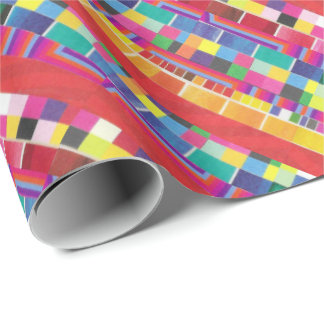 röda färgrutor, rand och färgpixlar presentpapper