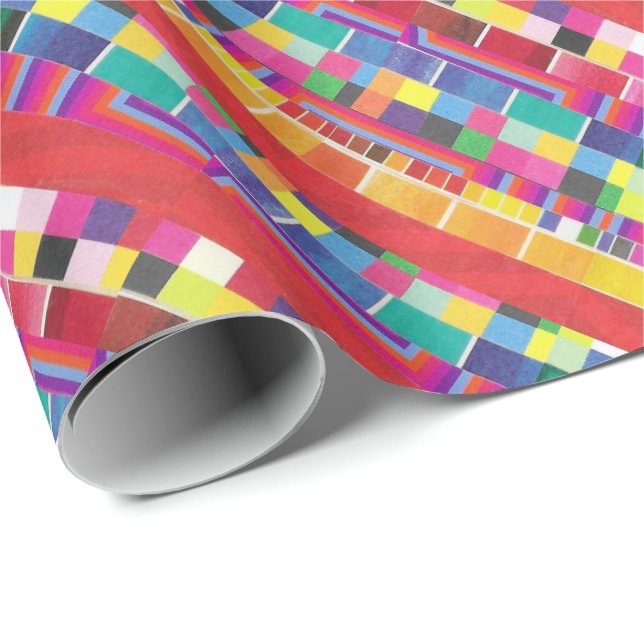 röda färgrutor, rand och färgpixlar presentpapper (Rullad Hörn)