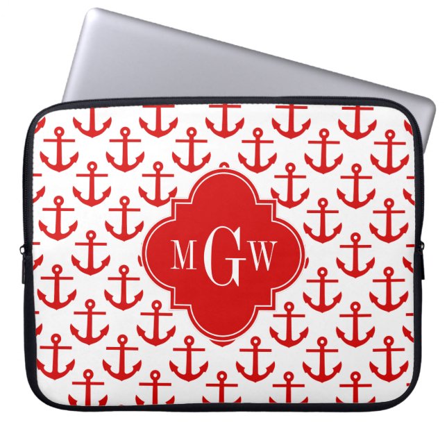 Röda fästpunkter på vitt, rött 3 första Monogram Laptop Sleeve (Framsidan)