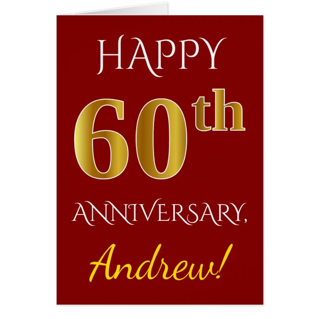 Röda, Faux Guld 60:e Bröllop-årsdagen + Namn Hälsningskort (Framsidan)