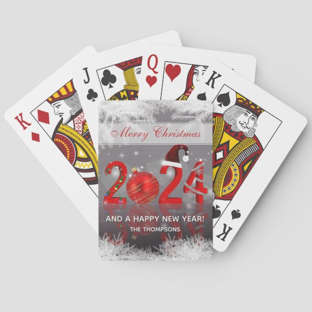 Röda Festive God jul, nyår 2024 Casinokort (Baksidan)
