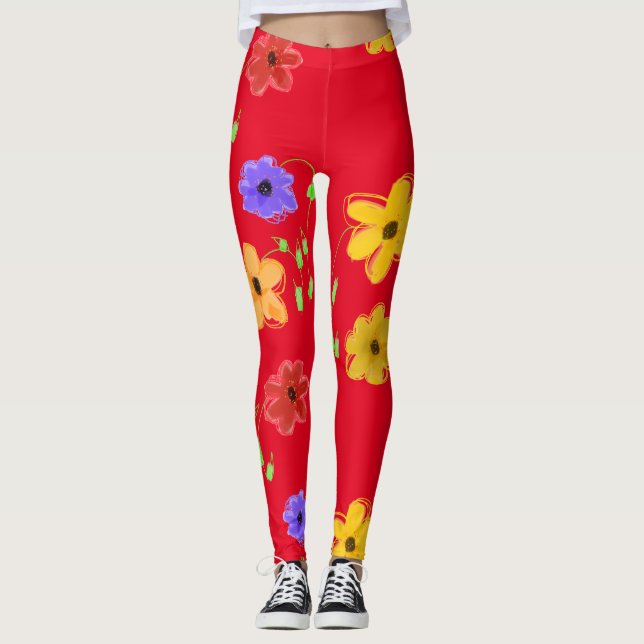 Röda feta Blommigtar Leggings (Framsida)