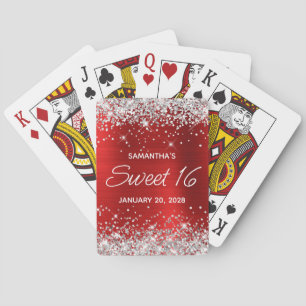 Röda fetter 16 för Silver Glitter Casinokort