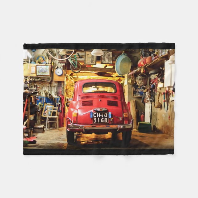 Röda Fiat 500, italien, ullfiltvintage car Fleecefilt (Framsidan (Horisontell))
