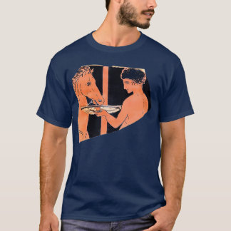 Röda figur-potteriet av en ungdom som vattnar hans t shirt