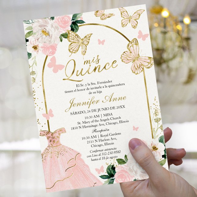 Röda fjäril spanska Quinceanera-inbjudningar Inbjudningar (Skapare uppladdad)