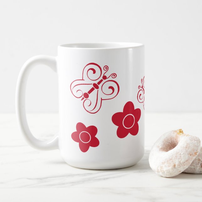 Röda fjärilar och positioner kaffemugg (Med munk)
