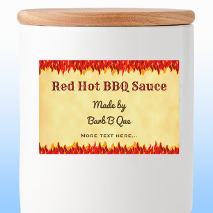 Röda Flammor Redigerbar Retro BBQ Varm Sås Matetik Mat Etiketter