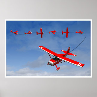 Röda flygplan som utför en flygande snärtningsrull poster