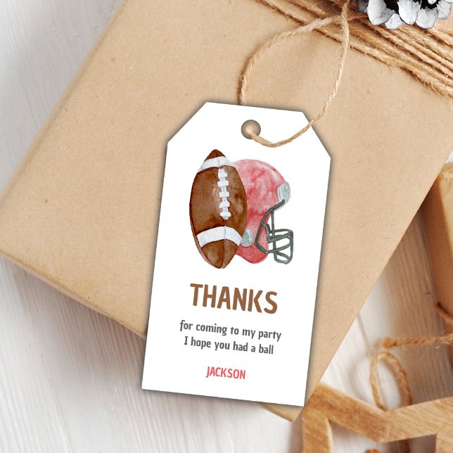 Röda fotbolls födelsedagspresentkort presentetikett (Red Football Birthday Gift Tags)