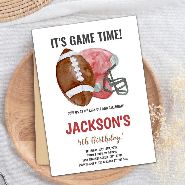 Röda fotbollsinbjudningar på födelsedagen inbjudningar (Red Brown Football Birthday Invitations)
