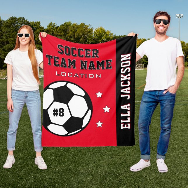 Röda fotbollslagets namn och spelare fleecefilt (Skapare uppladdad)