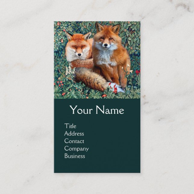 RÖDA FOXER BLAND GREENERY, FOLIAGE,FLOWERS Monogra Visitkort (Framsida)