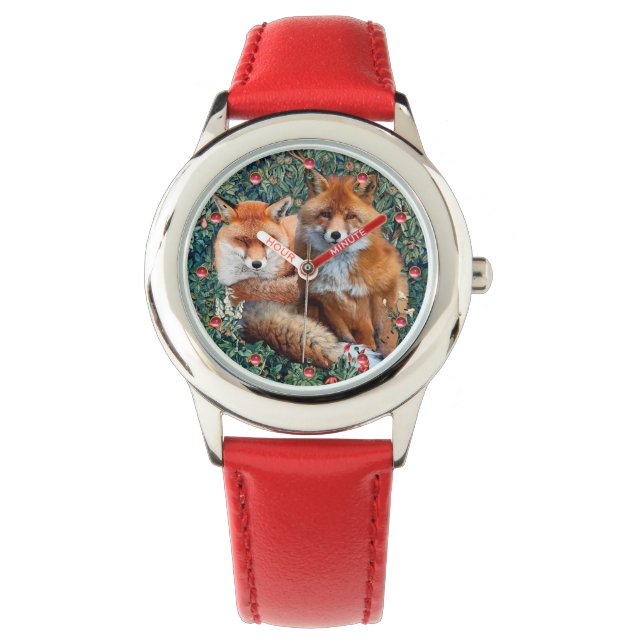 RÖDA FOXER BLAND GRÖN, FOLIE OCH BLOMMOR ARMBANDSUR (Framsida)